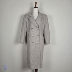 Vintage Holly Deb Coat Womens Large Taupe Herringbone Double Breasted Collared